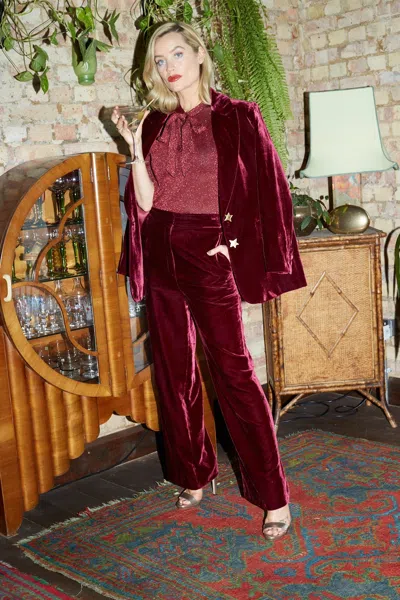 Chinti & Parker Claret Laura Whitmore Velvet Trousers In Red