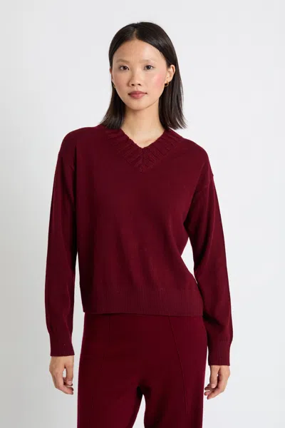 Chinti & Parker Claret Wool-cashmere Ribbed V-neck Sweater In Red