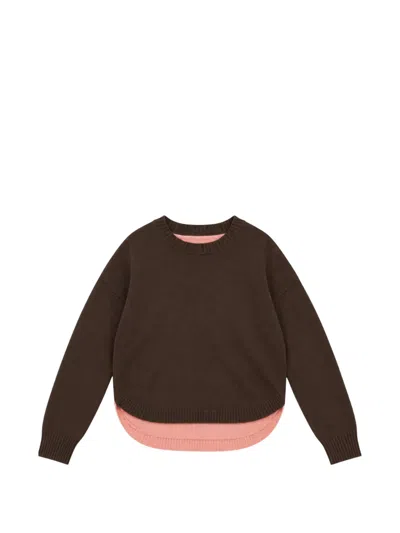 Chinti & Parker Colour-block Curved-hem Sweater In Brown