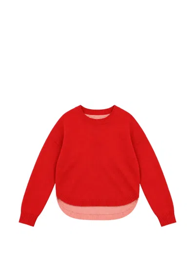 Chinti & Parker Colour-block Curved-hem Sweater In Red