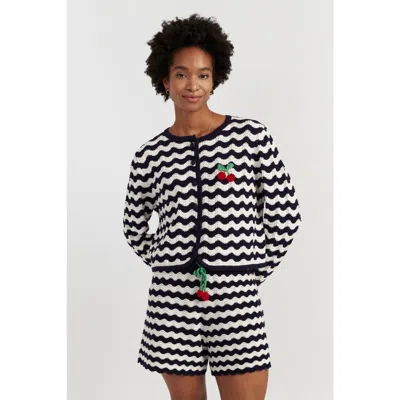 Chinti & Parker Cotton Cherry Crochet Cardigan In Black