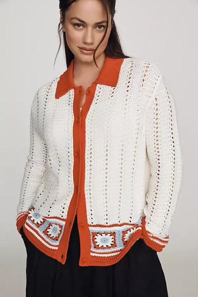Chinti & Parker Cotton Crochet Cardigan In White