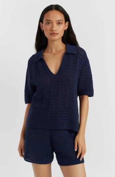 Chinti & Parker Cotton Crochet Shirt In Blue