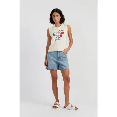 Chinti & Parker Cotton Snoopy Cherry Tank In White