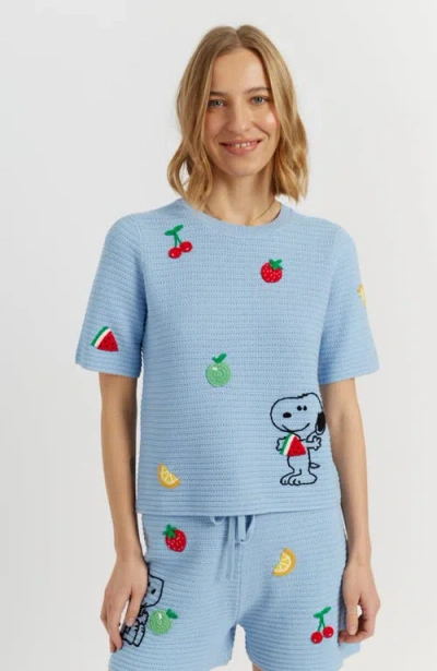 Chinti & Parker Snoopy Crochet Cotton T-shirt In Blue