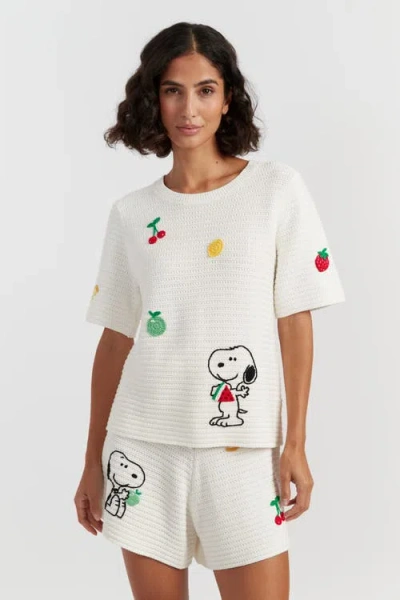 Chinti & Parker Cotton Snoopy Crochet Tee In White
