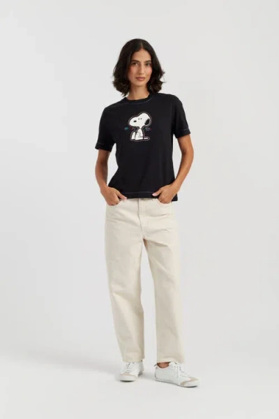 Chinti & Parker Cotton Snoopy Embroidered T-shirt In Black
