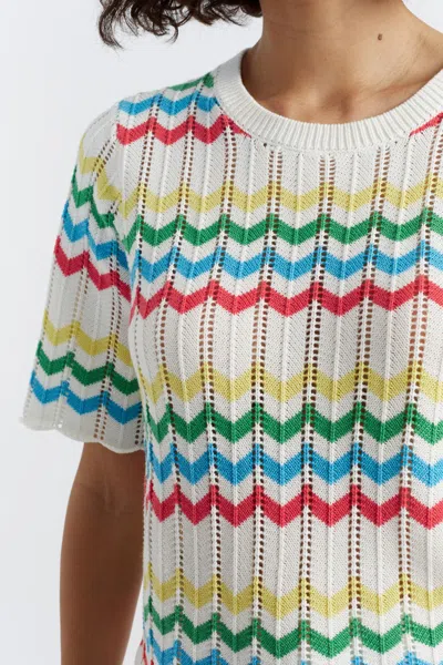 CHINTI & PARKER CREAM COTTON CHEVRON STITCH T-SHIRT