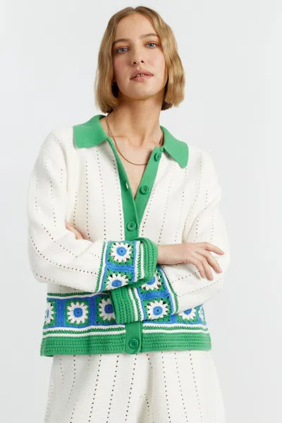 Chinti & Parker Cream Cotton Hand Crochet Shirt In White