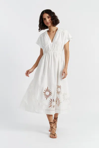 CHINTI & PARKER CREAM COTTON-LYOCELL BRODERIE DRESS