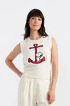 Chinti & Parker Cream Cotton Snoopy Anchor Tank