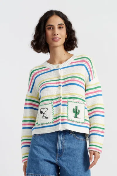 CHINTI & PARKER CREAM COTTON SNOOPY VACATION CARDIGAN