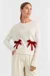 Chinti & Parker Cream Merino Wool Velvet Bow Sweater In White
