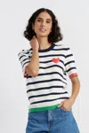 Chinti & Parker Cream-navy Cotton Heart Breton Crochet T-shirt In Multi
