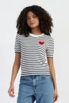 Chinti & Parker Cream-navy Merino Heart Breton T-shirt In White