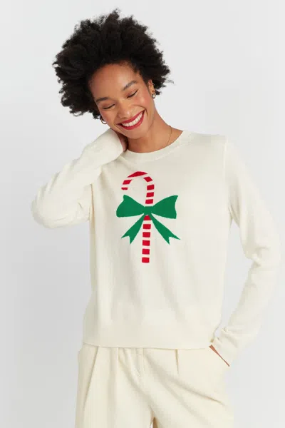 CHINTI & PARKER CREAM WOOL-CASHMERE CANDY CANE SWEATER