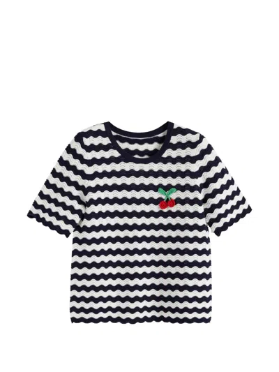 Chinti & Parker Crochet Cherry T-shirt In Blue