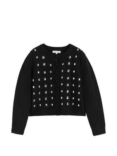 Chinti & Parker Crystal-embellished Cable-knit Cardigan In Black