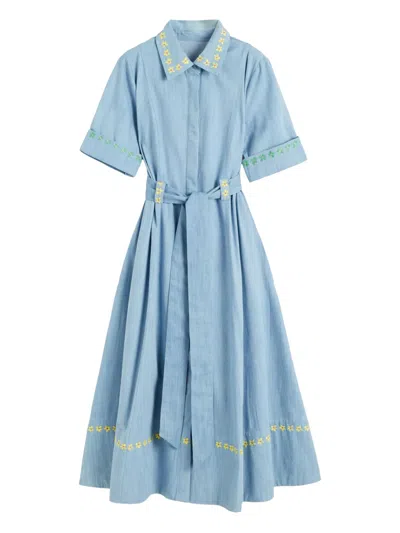 Chinti & Parker Embroidered-detail Tie-fastening Shirt Dress In Blue