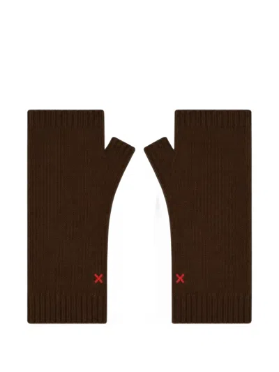 Chinti & Parker Embroidered-logo Fingerless Gloves In Pink