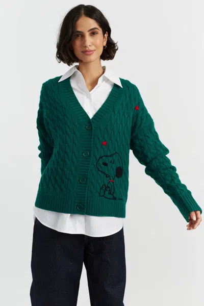 Chinti & Parker Emerald Wool-cashmere Snoopy Cable Cardigan In Gold