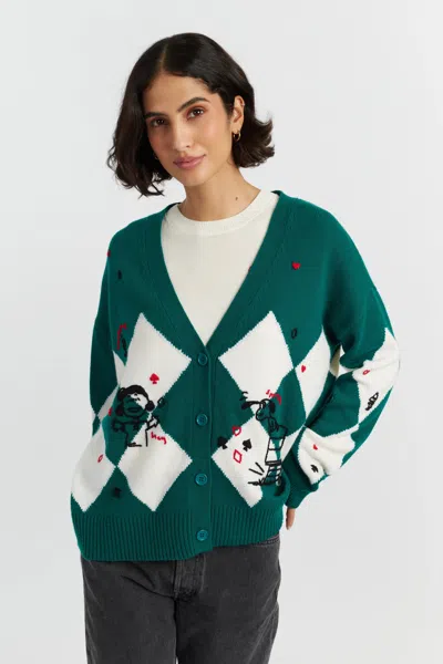 Chinti & Parker Emerald Wool-cashmere Peanuts Poker Cardigan In Multi