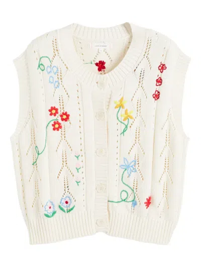 Chinti & Parker Floral-embroidered Sleeveless Cardigan In Neutral