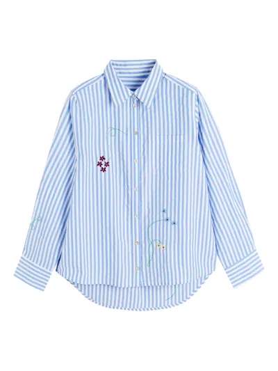 Chinti & Parker Cotton Oxford Stripe Floral Shirt In Blue