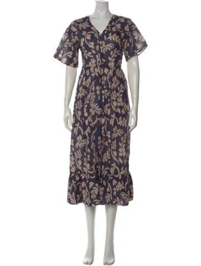 Pre-owned Chinti & Parker Floral Print Midi Length Dress W/ Tags In Blue