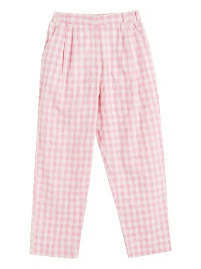 Chinti & Parker Linen Blend Gingham Pants In Pink