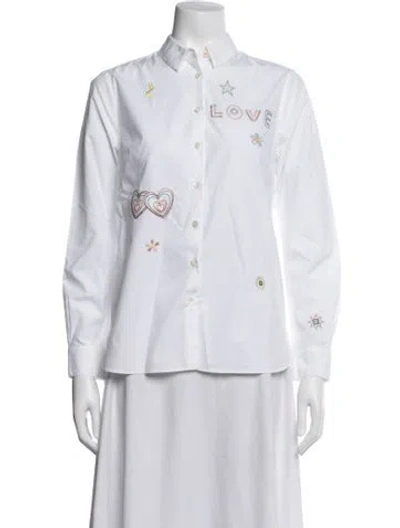 Pre-owned Chinti & Parker Graphic Print Long Sleeve Top In White