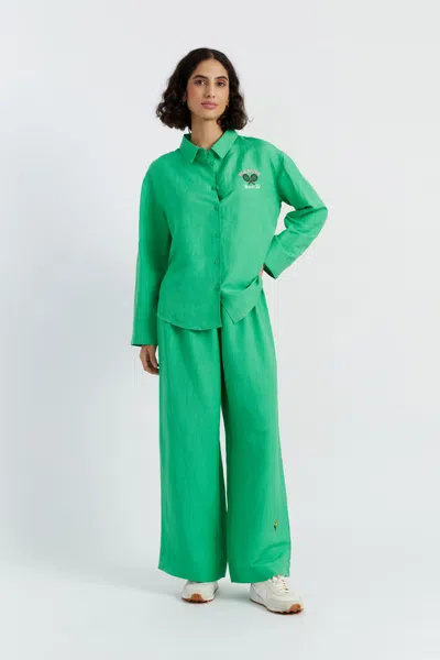 CHINTI & PARKER GREEN LINEN-COTTON PEANUTS RACQUET CLUB TROUSERS