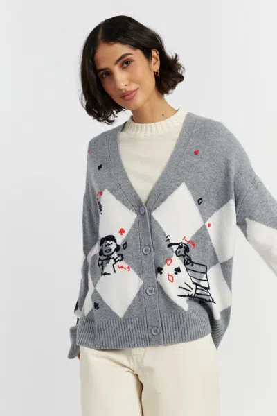 CHINTI & PARKER GREY WOOL-CASHMERE PEANUTS POKER CARDIGAN
