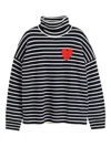 Chinti & Parker Heart-detail Striped Roll-neck Jumper In Black