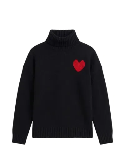 Chinti & Parker Heart-intarsia Roll-neck Sweater In Black