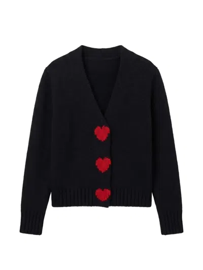 Chinti & Parker Heart-intarsia V-neck Cardigan In Black