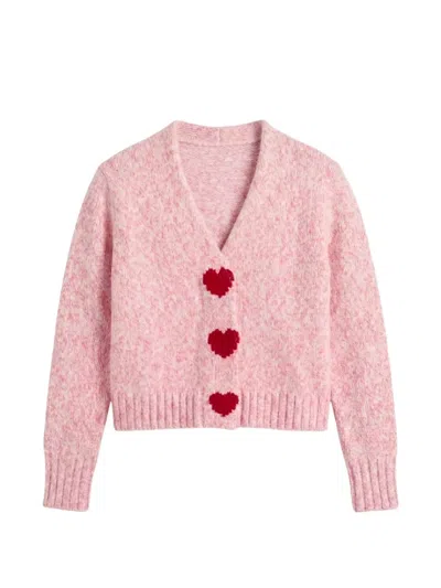 Chinti & Parker Heart-motif Melange Cardigan In Pink