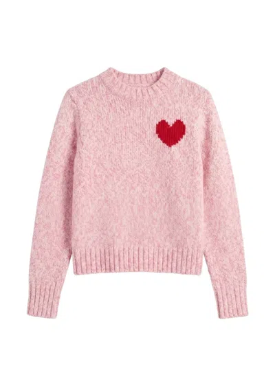 Chinti & Parker Heart-motif Melange Sweater In Pink