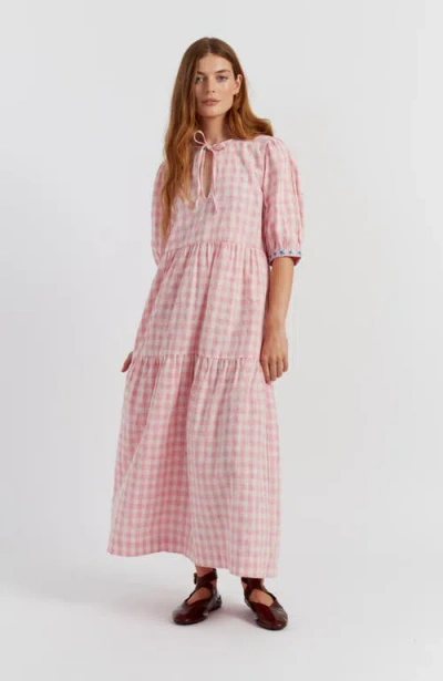 Chinti & Parker Linen Blend Gingham Day Dress In Pink