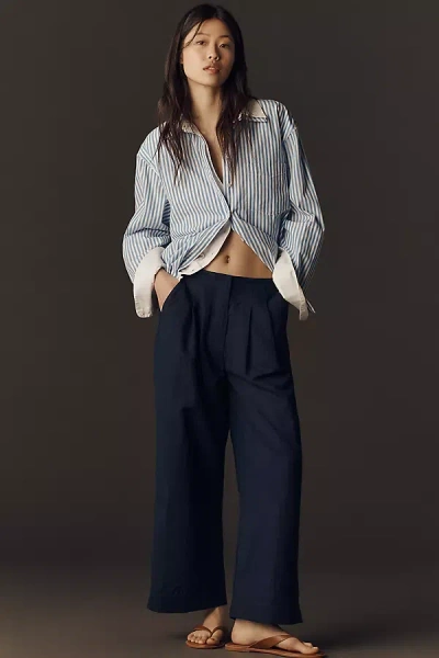 Chinti & Parker Linen Cotton Wide-leg Pants In Blue