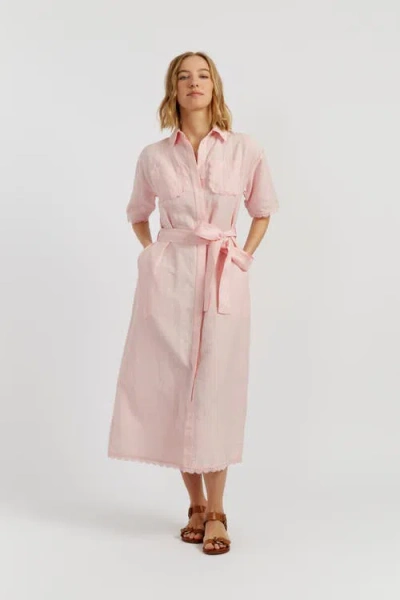 Chinti & Parker Linen-blend Scallop Shirt Dress In Pink