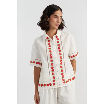 Chinti & Parker Linen-blend Strawberry Shirt In White