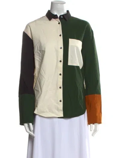 Pre-owned Chinti & Parker Long Sleeve Button-up Top W/ Tags In Green
