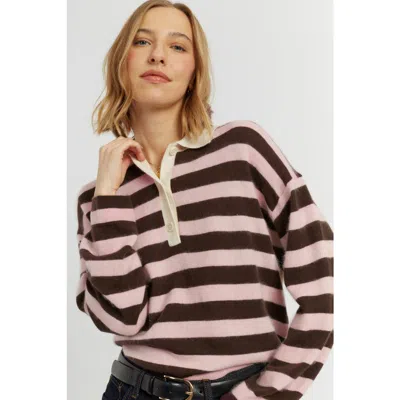 Chinti & Parker Merino Stripe Polo Top In Pink