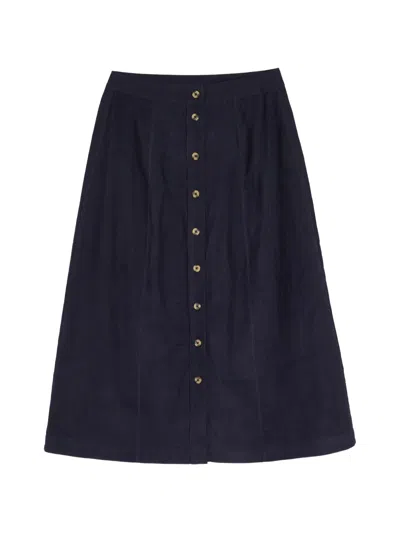 Chinti & Parker Midi Button-front A-line Skirt In Blue