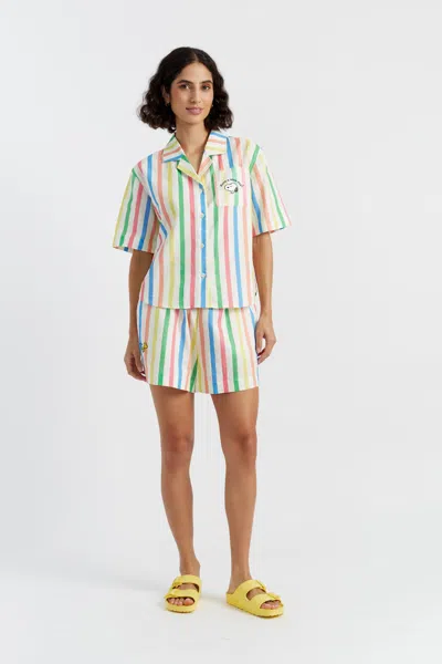 CHINTI & PARKER MULTI LINEN-COTTON SNOOPY STRIPE SHORTS