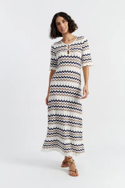 CHINTI & PARKER NAVY COTTON CHEVRON STITCH DRESS