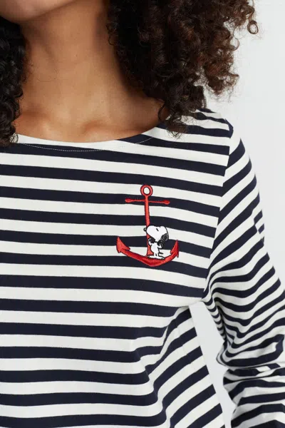 Chinti & Parker Navy Cotton Heart Breton Snoopy Long Sleeve T-shirt In Blue