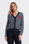 Chinti & Parker Navy-cream Merino Heart Breton Cardigan In Blue