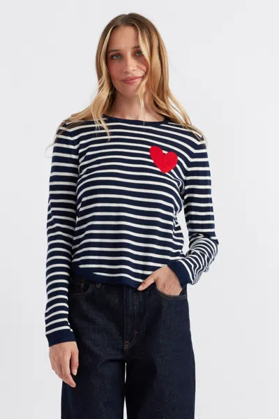 Chinti & Parker Navy-cream Merino Heart Breton Sweater In Blue